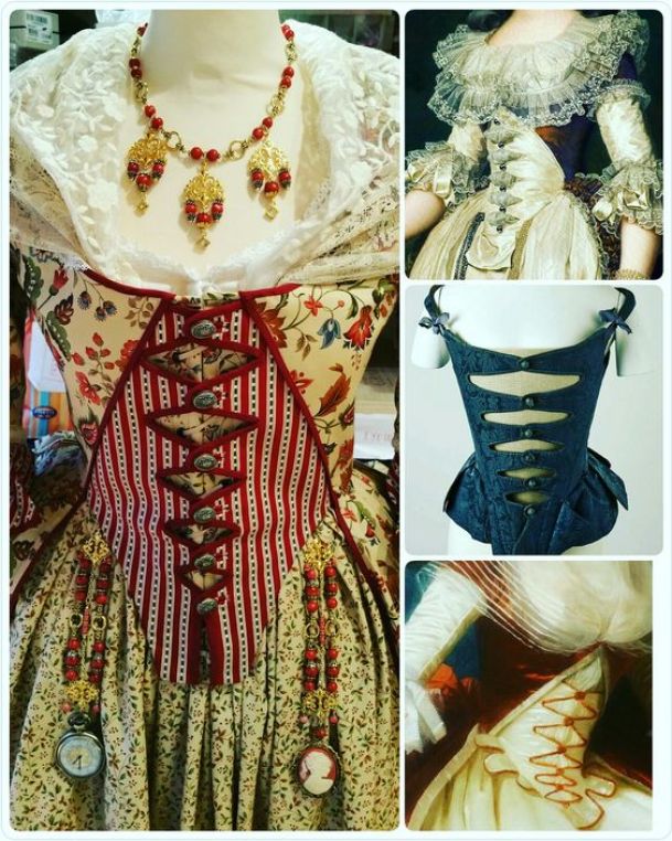 Petos con lazos cruzados en vestidos del siglo XVIII.
